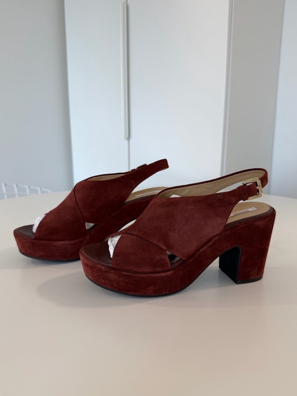 Geox Women's Suede Platform Slingback Heels in Burgundy Wine Red - Picture 1 of 12